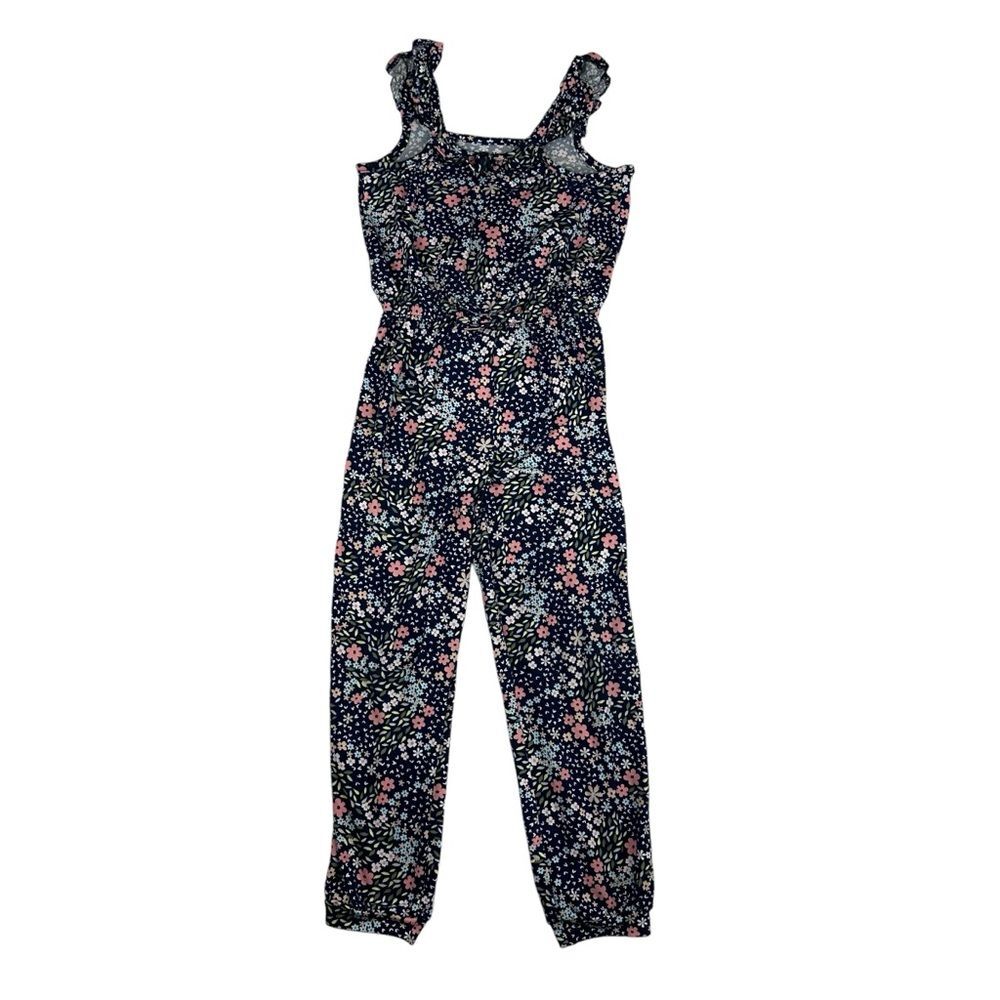 Limited Too Girls Floral Print Sleeveless Ruffled Pants Romper Sz 6X Blue Pink